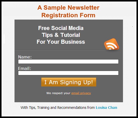 Sample Newsletter Registration Form